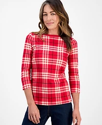 Style & Co Petite Cotton Sarah Plaid Top, Macy's Exclusive