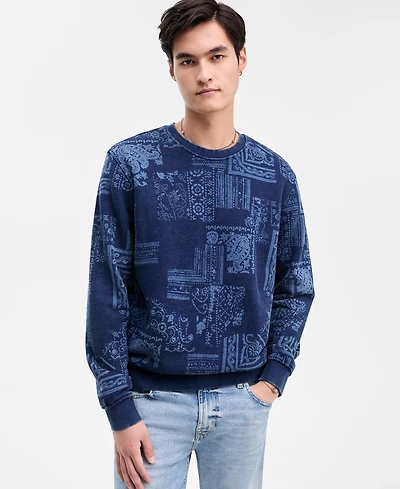 Guess Men's Indigo Paisley Print Sweatshirt