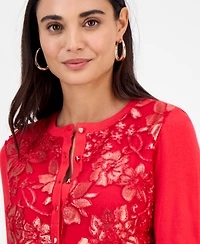 Jm Collection Petite Foliage Party Cardigan, Macy's Exclusive