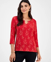 Jm Collection Petite Leafy-Floral Shine Party Jacquard Top, Macy's Exclusive