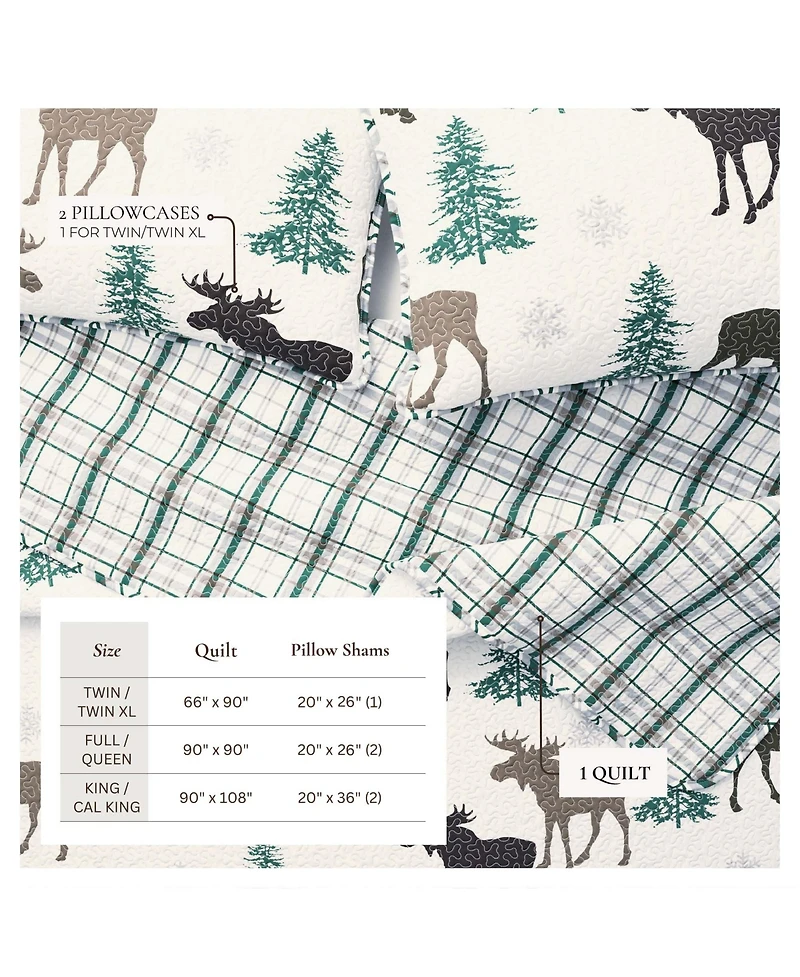 Linery & Co. Moose Evergreens Microfiber Quilt Set With Shams