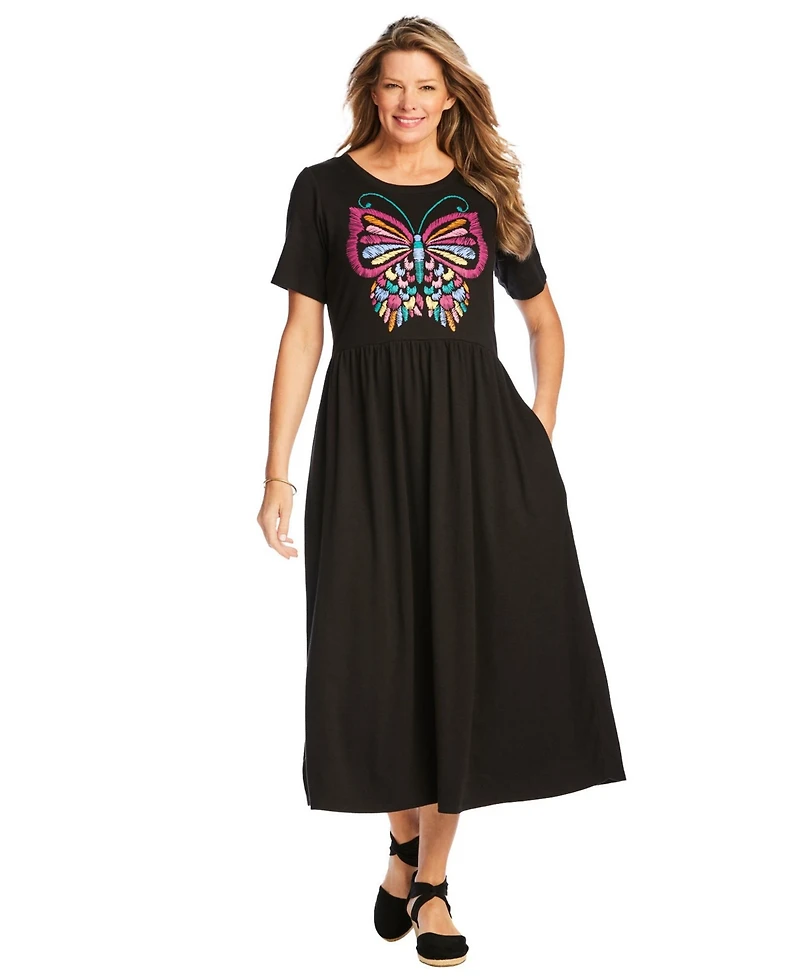 Woman Within Plus Short-Sleeve Scoopneck Empire Waist Dress