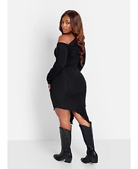 Rebdolls Plus Asymmetrical Hem Bodycon Mini Dress