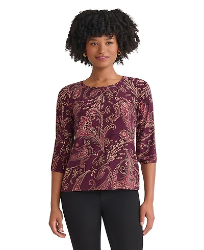 Jones New York Petite 3/4 Sleeve Crew Neck Top
