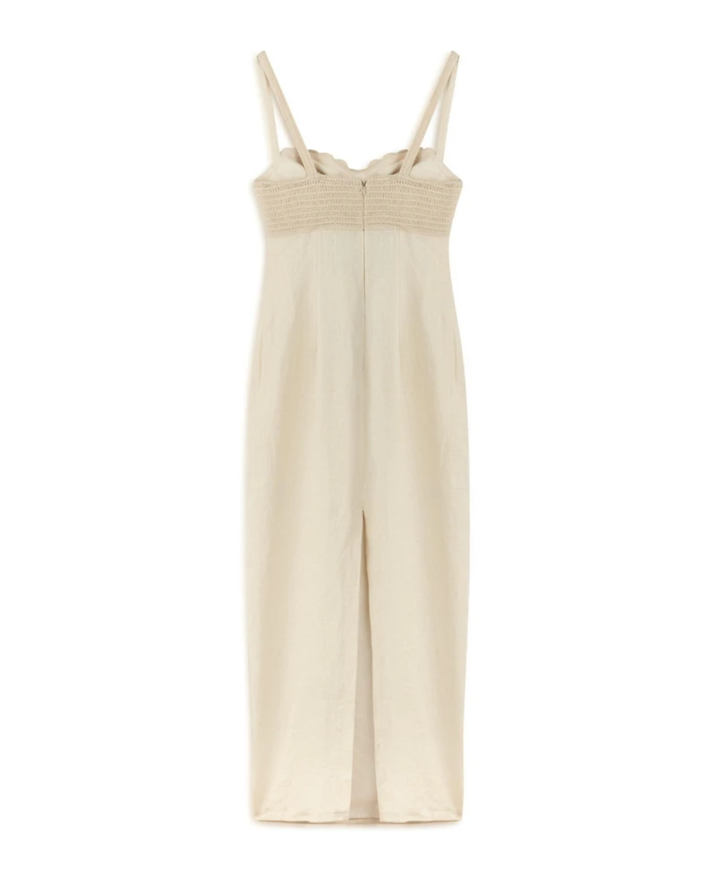 Nocturne Women's Linen Brode Detailed Sweetheart Maxi Dress