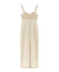 Nocturne Women's Linen Brode Detailed Sweetheart Maxi Dress