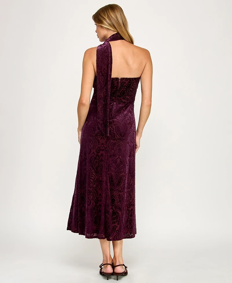 Trixxi Juniors' Burnout Velvet Sleeveless Scarf Midi Dress
