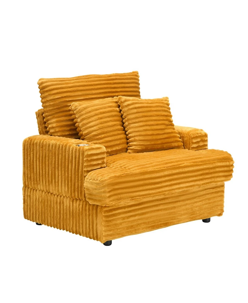 Streamdale Cozy Armchair & Ottoman Set 39" Spring Upholstered Sofa with Cup Holder
