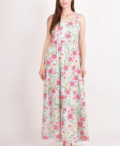 Raas Women's White Floral Tiered Maxi Dress