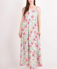 Raas Women's White Floral Tiered Maxi Dress