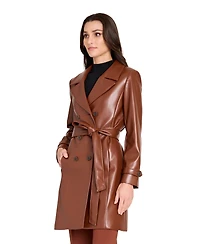 Tahari Asl Women's Faux Leather Six-Button Trench Coat