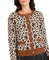 Tahari Asl Women's Crewneck Printed Cardigan Sweater