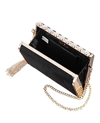 Nina Crystal Ornamented Minaudiere Tassel Lift Lock Clutch