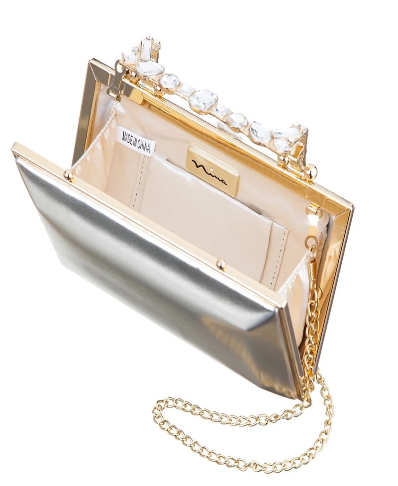 Nina Crystal Handle Lift Lock Clutch