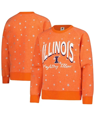 Wes & Willy Big Girls Orange Illinois Fighting Illini Shimmer Star Reverse Sweatshirt