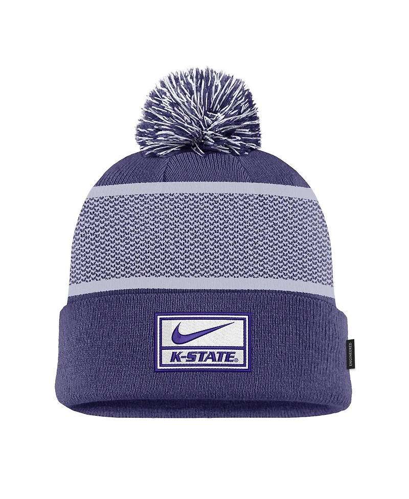 Nike Big Boys and Girls Purple Kansas State Wildcats 2024 Sideline Peak Cuffed Pom with Knit Hat