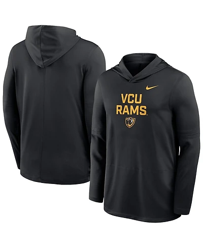 Nike Men's Black Vcu Rams Sideline Dri-fit Lightweight Hooded Sweatshirt