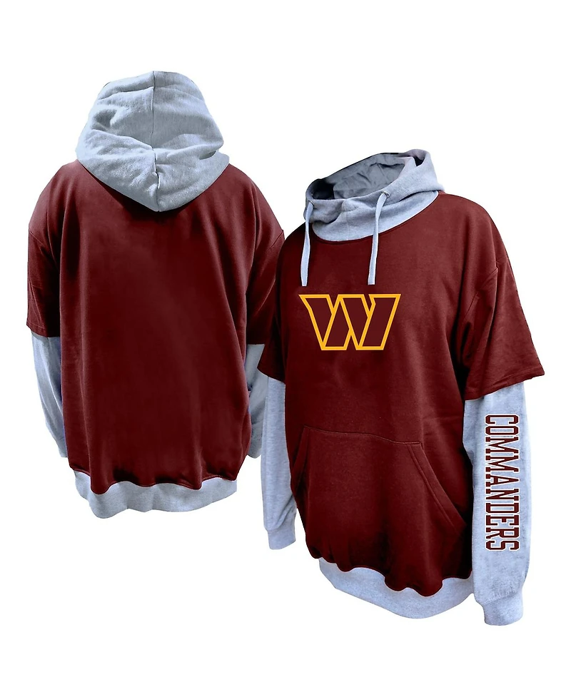 Profile Men's Burgundy/Heather Gray Washington Commanders Big Tall Twofer Pullover Hoodie