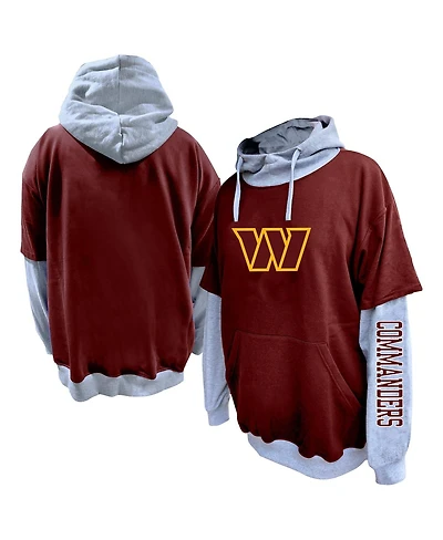 Profile Men's Burgundy/Heather Gray Washington Commanders Big Tall Twofer Pullover Hoodie