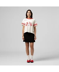 Mitchell & Ness Women's Cream New York Yankees Cooperstown Collection Cropped Yoke T-Shirt