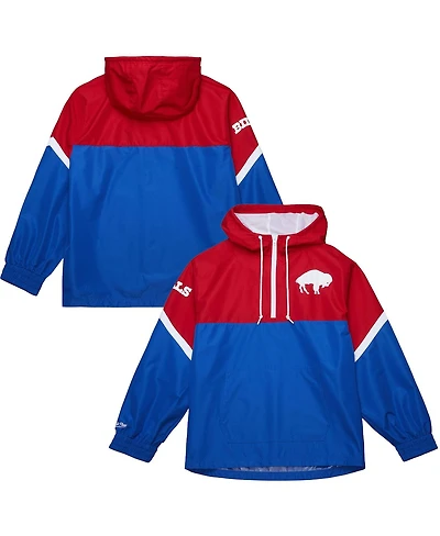 Mitchell & Ness Men's Red/Royal Buffalo Bills Tie Breaker Logo Lightweight Anorak Half-Zip Windbreaker Hoodie