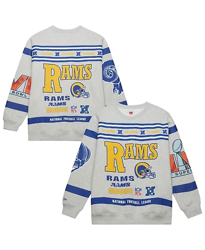 Mitchell & Ness Men's Heather Gray Los Angeles Rams All Over Print Fleece Crewneck Sweatshirt