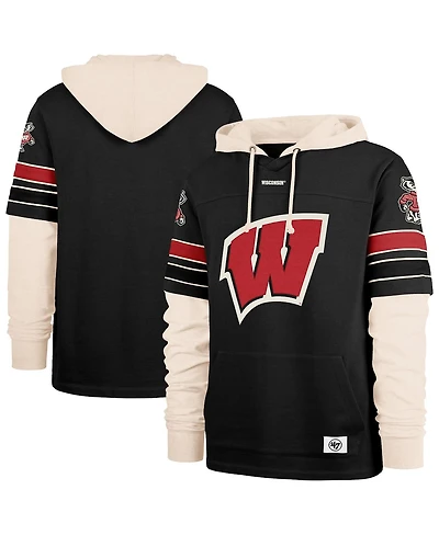 '47 Brand Men's Black Wisconsin Badgers Split Zone Cornerback Lacer Pullover Hoodie