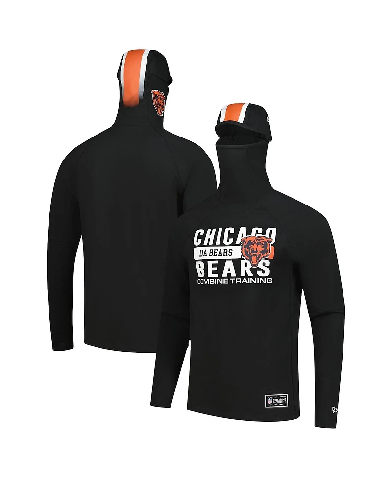 New Era Men's Black Chicago Bears Functional Fandom Balaclava Helmet Stripe Tri-Blend Hoodie
