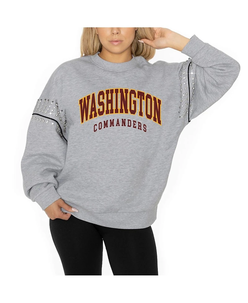 Gameday Couture Women's Ash Washington Commanders Rhinestone Drop Shoulder Oversized Fleece Pullover Sweatshirt