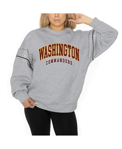 Gameday Couture Women's Ash Washington Commanders Rhinestone Drop Shoulder Oversized Fleece Pullover Sweatshirt