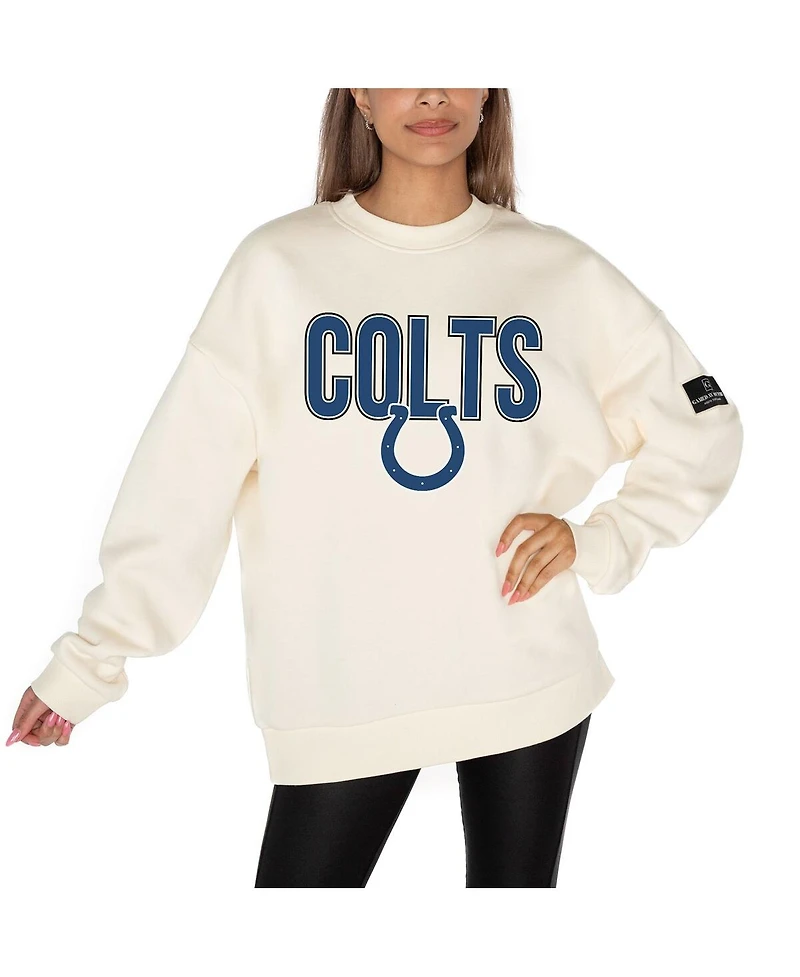 Gameday Couture Women's Cream Indianapolis Colts Premium Fleece Oversized Drop Shoulder Pullover Sweatshirt