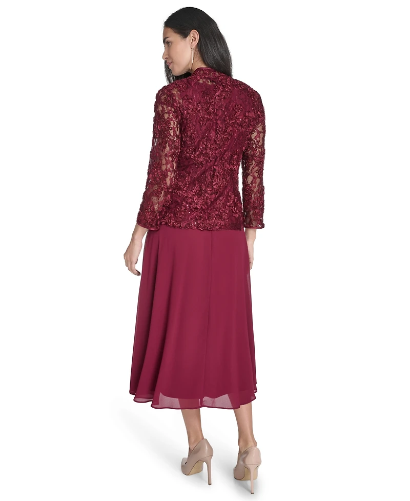 Jessica Howard Women's Soutache Jacket & Jewel-Neck Midi Dress