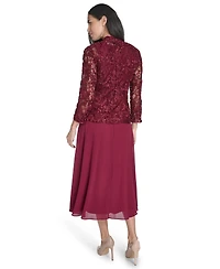 Jessica Howard Women's Soutache Jacket & Jewel-Neck Midi Dress