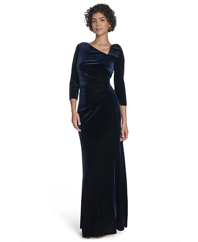 Jessica Howard Women's Elbow Sleeve Asymmetric Neck Gown