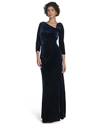 Jessica Howard Women's Elbow Sleeve Asymmetric Neck Gown