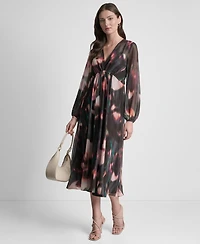 Dkny Women's Long Sleeve Empire Waist Midi Dress