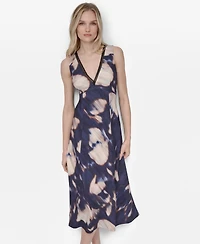 Dkny Women's Sleeveless V Neck Fit and Flare Midi Dress