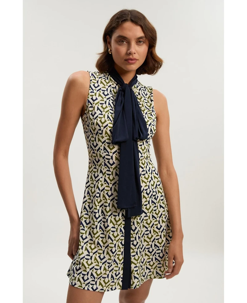 Karen Millen Petite Crepe Tie Neck Mini Dress