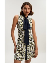 Karen Millen Petite Crepe Tie Neck Mini Dress