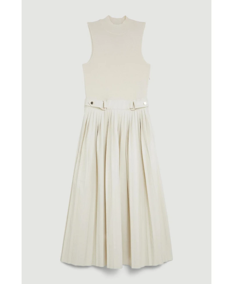 Karen Millen Pu Detailing Sleeveless Midi Dress