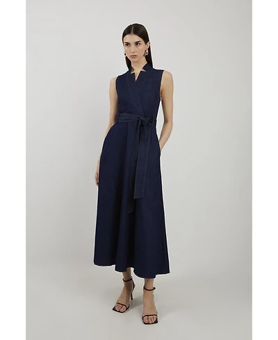 Karen Millen Women's Belted Denim Midi Dress