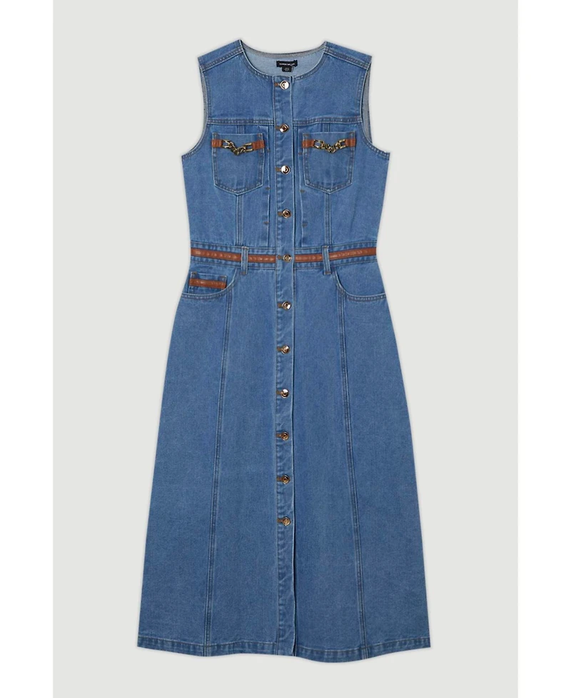 Karen Millen Women's Sleeveless Denim Midi Dress