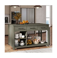 60" Extendable Kitchen Island with Power Outlets, Pull-Out Table & Drawers, Rolling Retro Cart Usb Ports-Maison Boucle