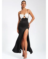 Miss Circle Women Eleanor Black and White Bow Satin Gown