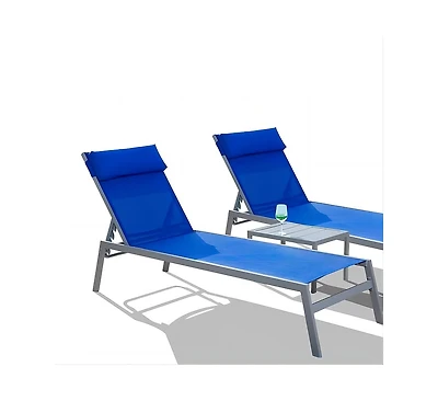 Patio Chaise Lounge Set of 3 -Piece Woven Conversation with Blue