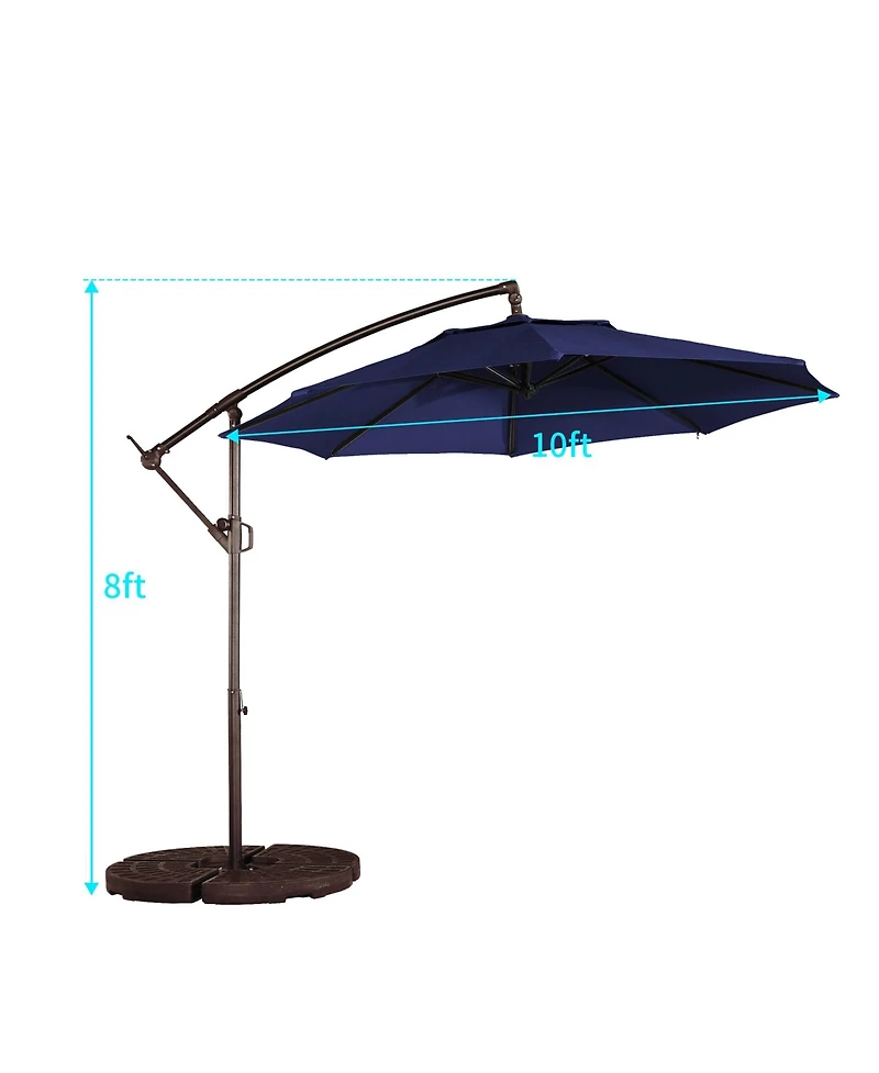 10ft Patio Umbrella, Outdoor Offset Cantilever Infinite Tilt, Crank and Cross Base, Navy