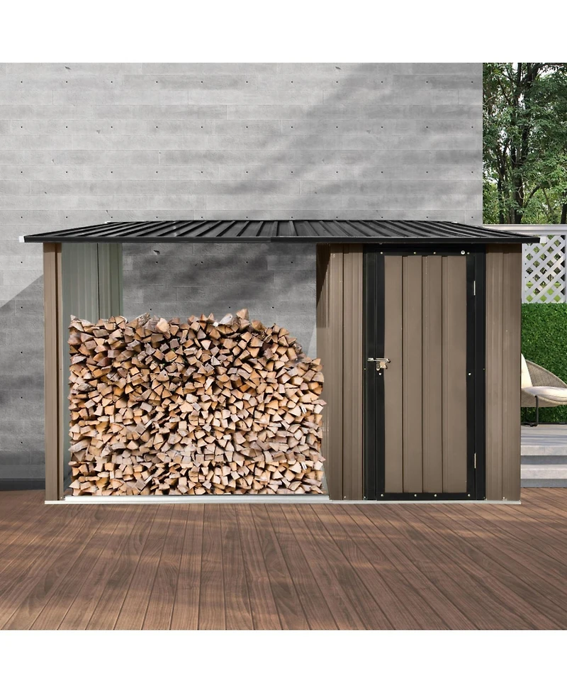 Streamdale Furniture Metal Firewood Rack & Storage Shed - Brown/Black