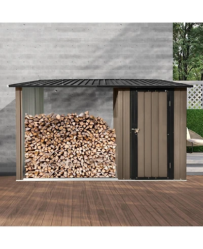 Streamdale Furniture Metal Firewood Rack & Storage Shed - Brown/Black