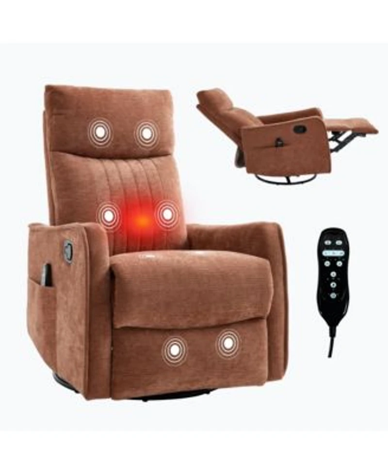 Boyel Living Heat Massage Manual Recliner Chair with Rocker Swivel in Fabric for Living Room