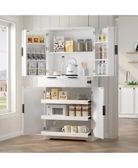Streamdale Furniture 72" Fluted Pantry Cabinet - Keyboard Drawers & Adjustable Shelves White